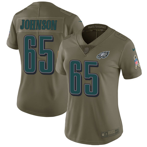Nike Eagles #65 Lane Johnson Olive Women's Stitched NFL Limited Salute to Service Jersey - Click Image to Close